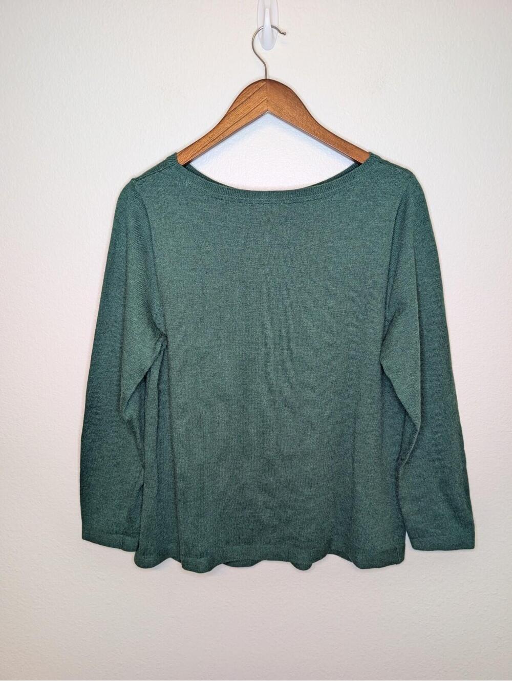 J. Jill Women's Sweater Round Neck Lightweight Dandelion Print Green L PETITE - Picture 4 of 9